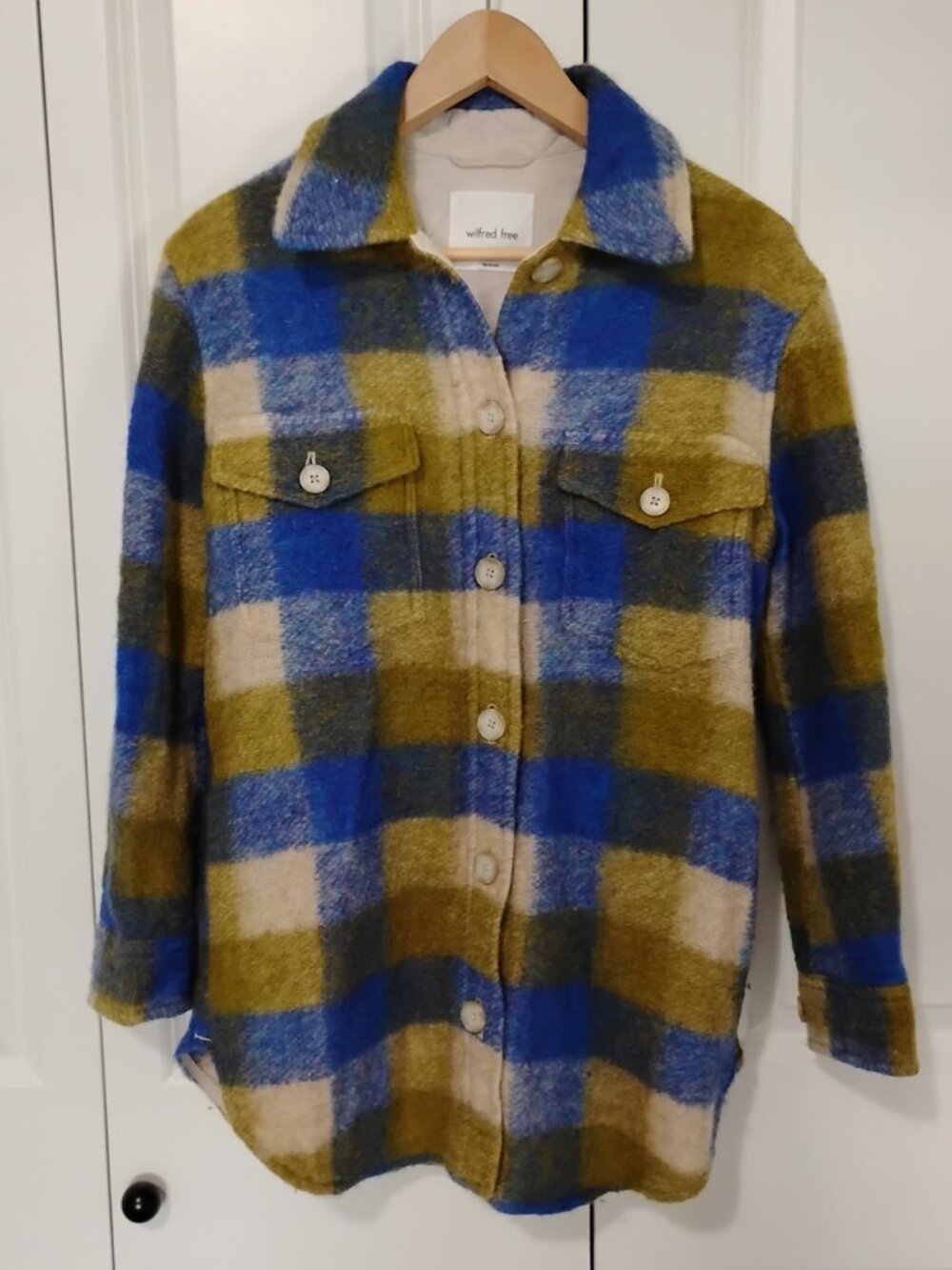 Wilfred Free by Aritzia Women's Blue/Olive Green The Ganna Shirt Jacket Size XS